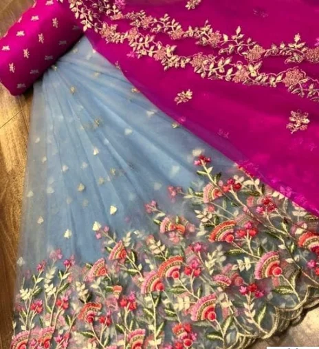 ALISHA Semi Stitched Silk Blouse Net Bottom Superior Women Lehenga - Semi Stitiched, Grey &Pink, Top Fabric: Silk Bottom & Dupatta Fabric:Net, Multipack :1